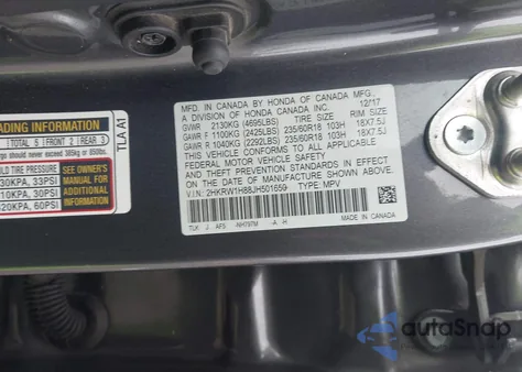 2018 Honda Cr-V Ex-L/Ex-L Navi z USA, uszkodzony, nr VIN 2HKRW1H88JH501650